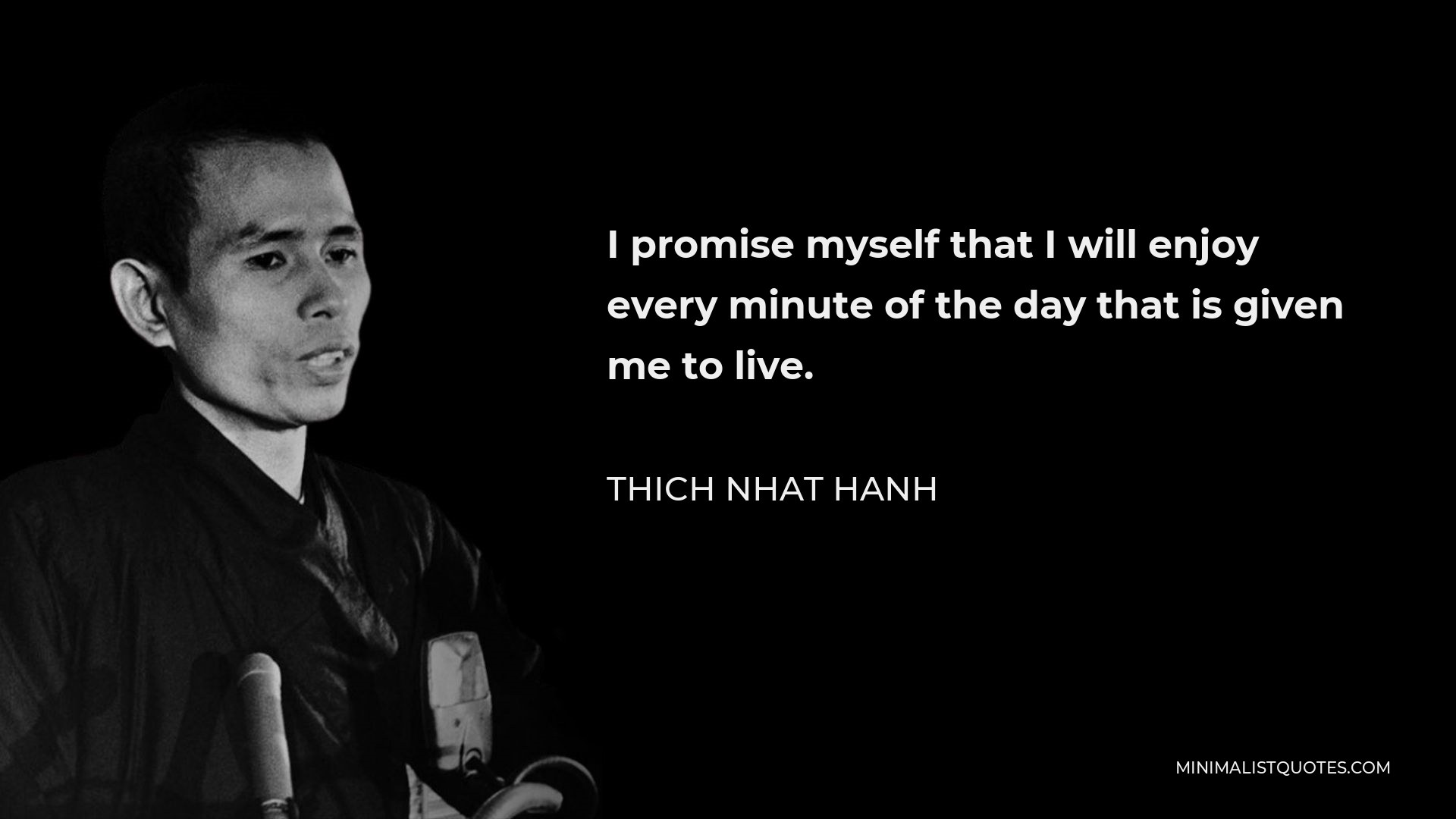 Thich Nhat Hanh Quote - I promise myself that I will enjoy every minute of the day that is given me to live.