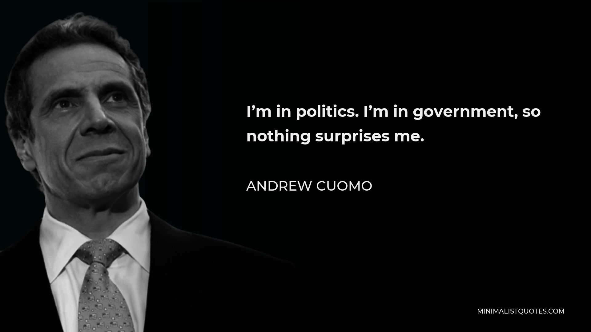 Andrew Cuomo Quote - I’m in politics. I’m in government, so nothing surprises me.