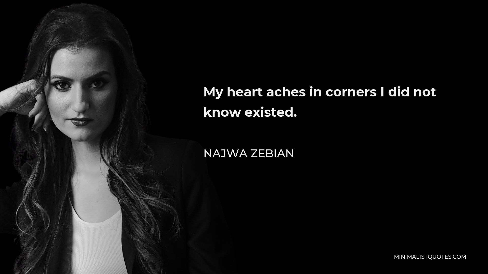 Najwa Zebian Quote - My heart aches in corners I did not know existed.
