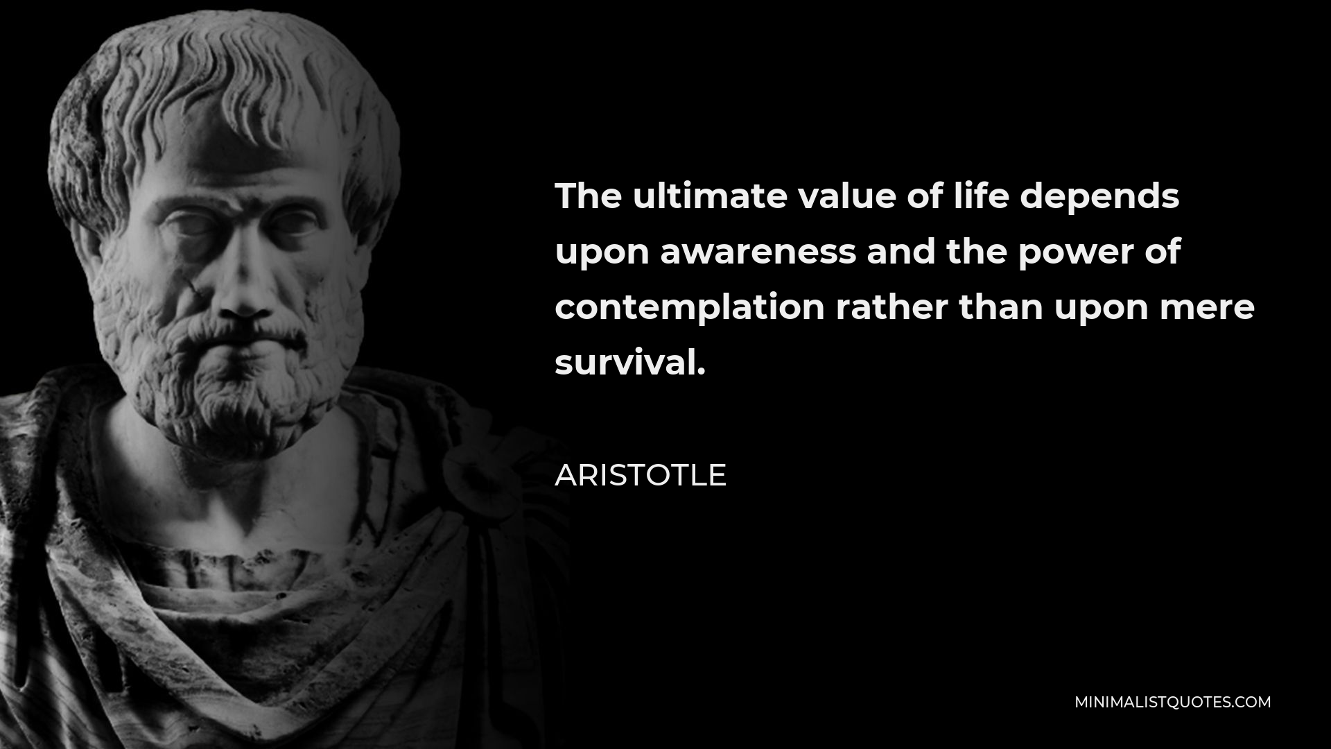 Aristotle Quote - The ultimate value of life depends upon awareness and the power of contemplation rather than upon mere survival.