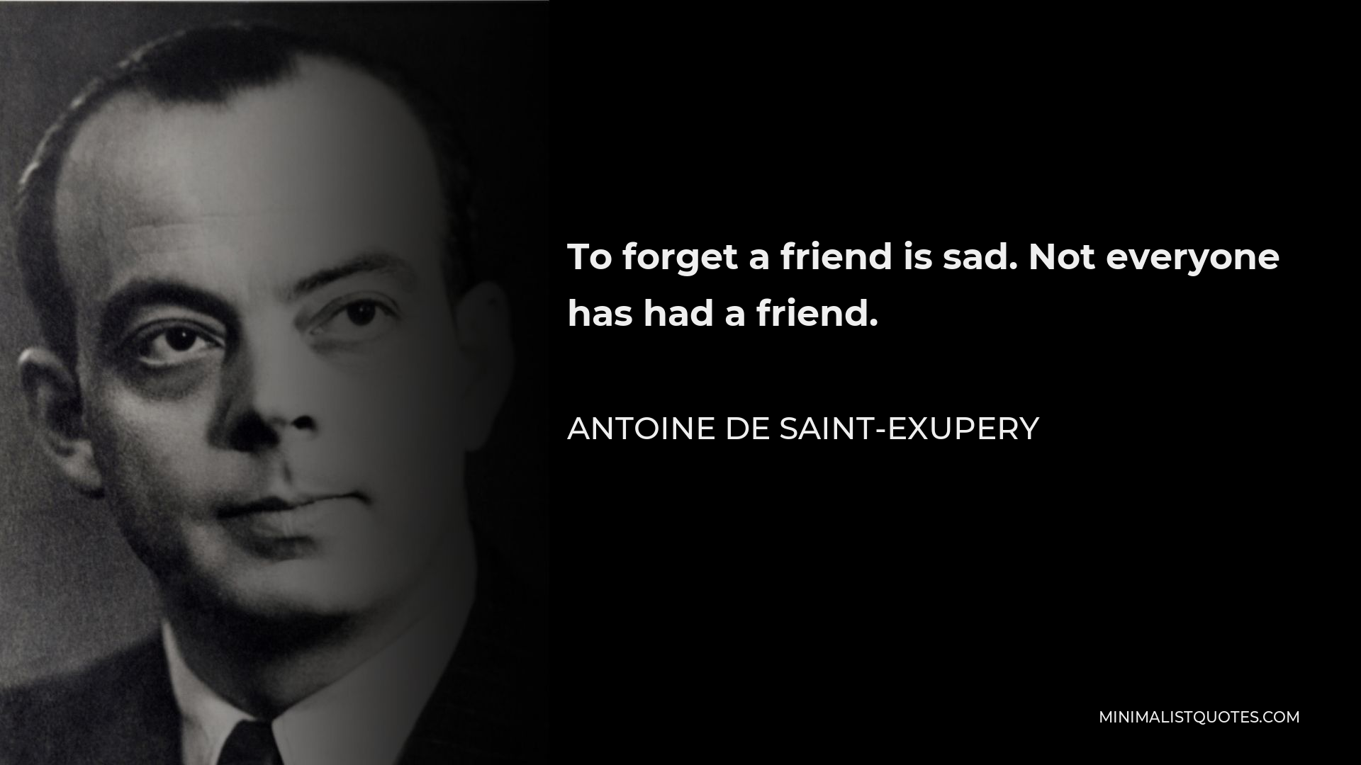 Antoine de Saint-Exupery Quote - To forget a friend is sad. Not everyone has had a friend.