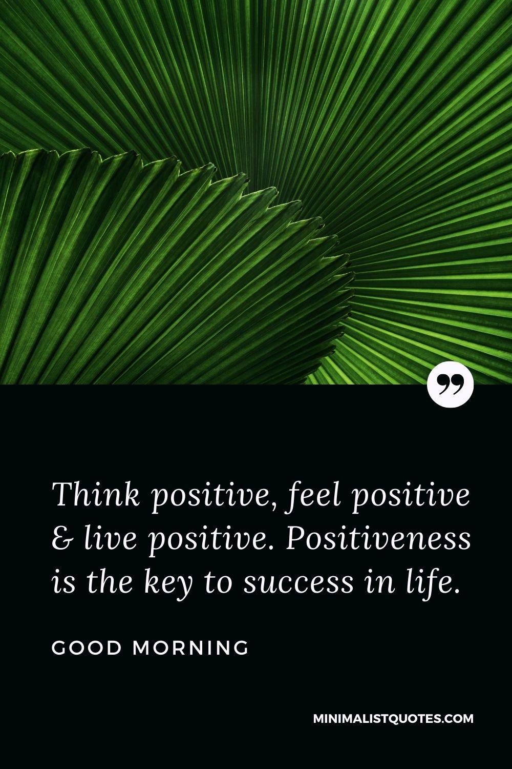 Good Morning Wish & Message With Image: Think positive, feel positive & live positive. Positiveness is the key to success in life.