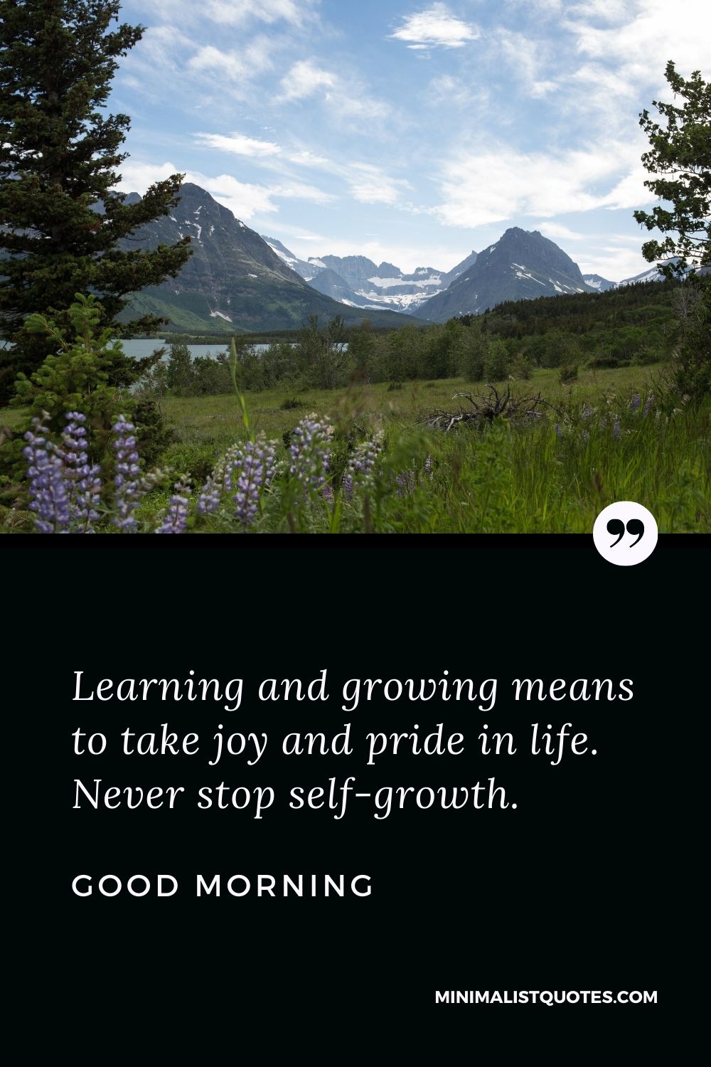 Good Morning Wish & Message With Image: Learning and growing means to take joy and pride in life. Never stop self-growth.