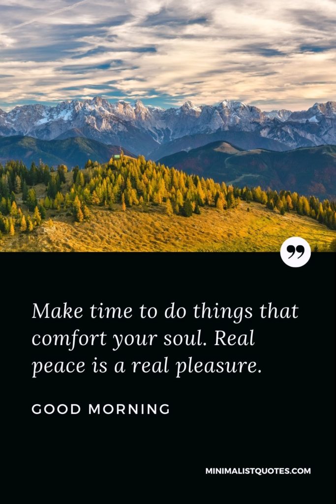 Good Morning Wish & Message With Image: Make time to do things that comfort your soul. Real peace is a real pleasure.