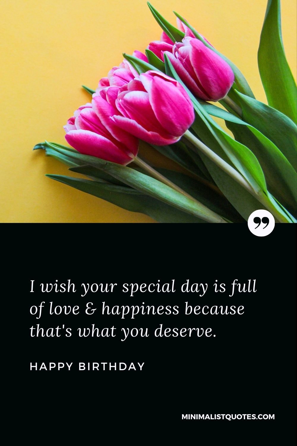 Happy Birthday Wishes - I wish your special day is full of love & happiness because that's what you deserve.