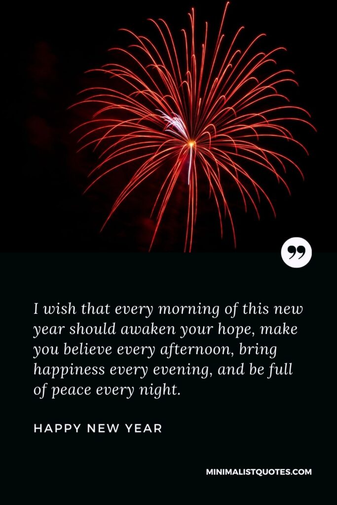 New Year Wish & Message With Image: I wish that every morning of this new year should awaken your hope, make you believe every afternoon, bring happiness every evening, and be full of peace every night.