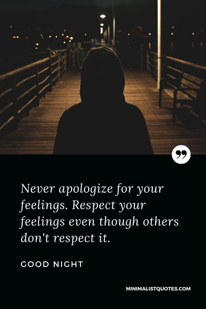 Good Night Wish & Message With Image: Never apologize for your feelings. Respect your feelings even though others don't respect it.