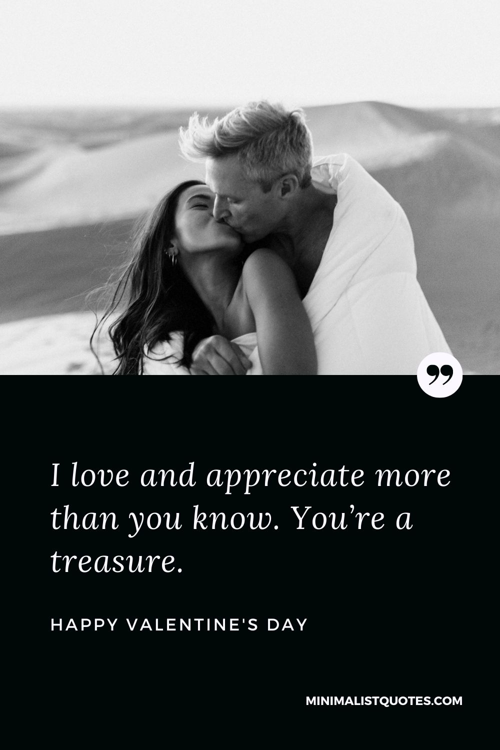Valentine's Day wish, quote & message with image: I love and appreciate more than you know. You’re a treasure. Happy Valentine's Day!
