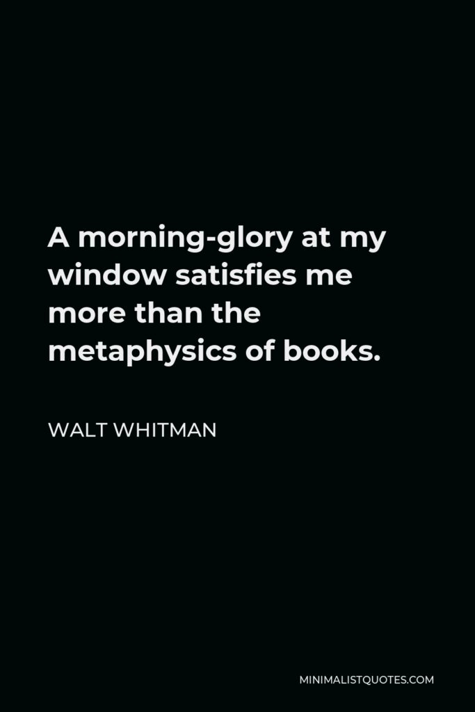 Walt Whitman Quote - A morning-glory at my window satisfies me more than the metaphysics of books.