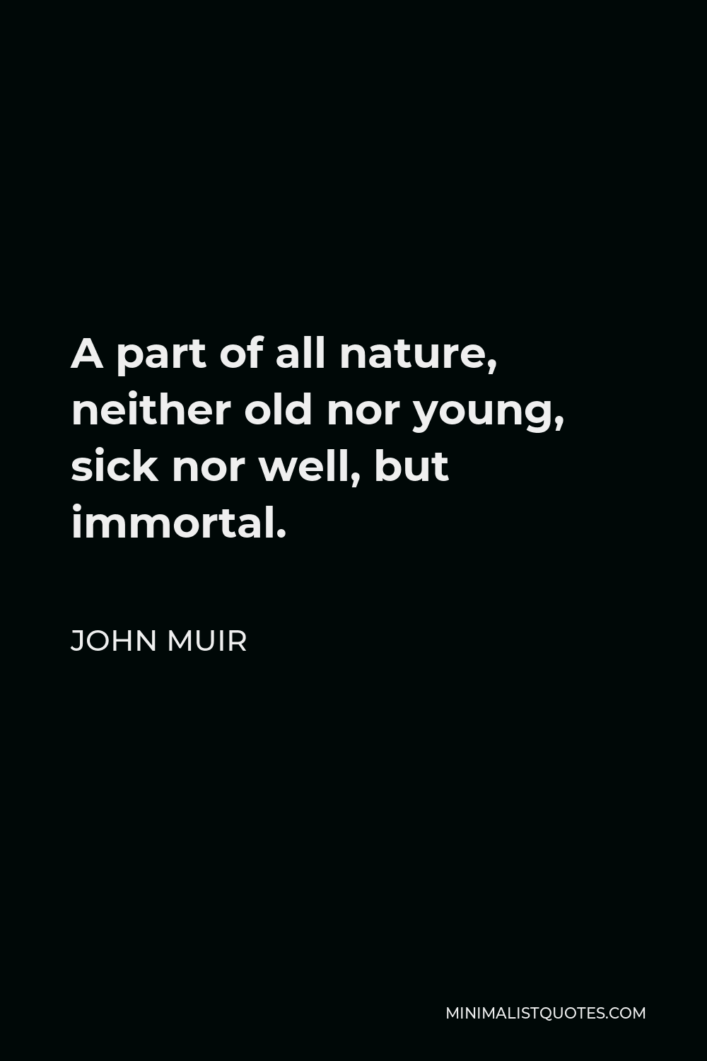 John Muir Quote - A part of all nature, neither old nor young, sick nor well, but immortal.