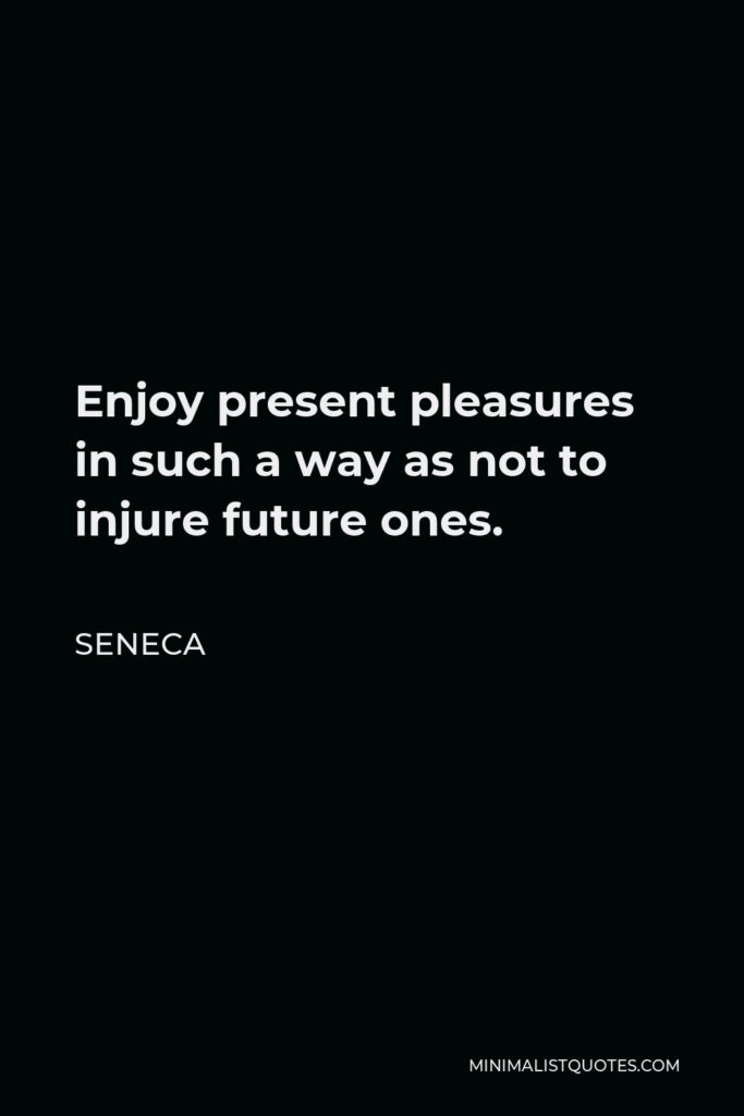 Seneca Quote - Enjoy present pleasures in such a way as not to injure future ones.