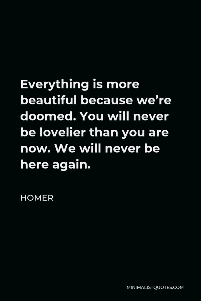 Homer Quote - Everything is more beautiful because we’re doomed. You will never be lovelier than you are now. We will never be here again.