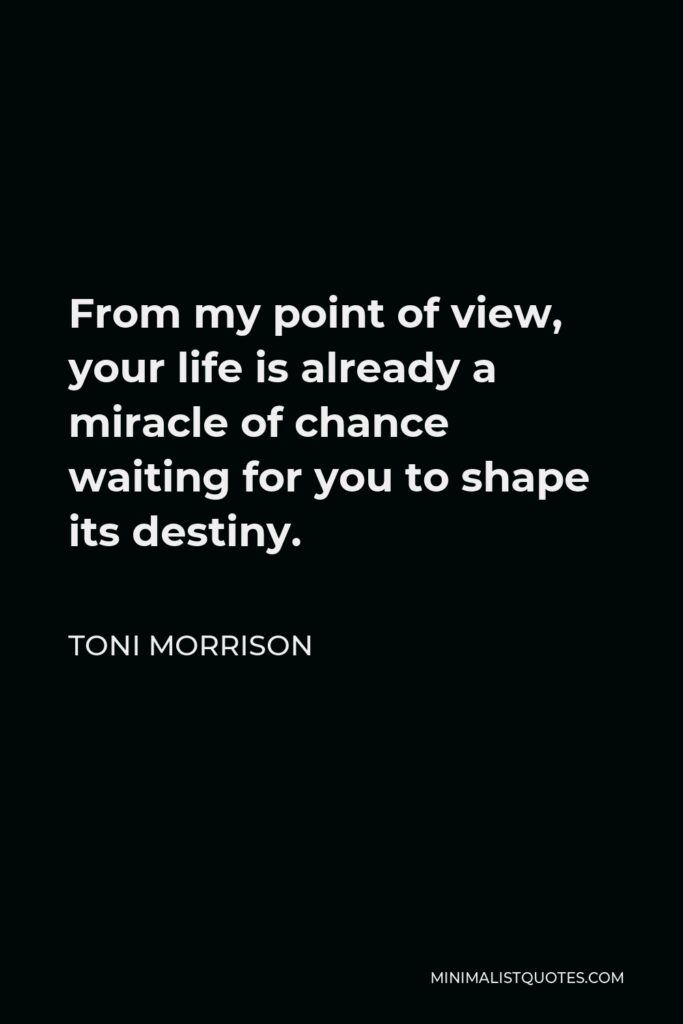 Toni Morrison Quote - From my point of view, your life is already a miracle of chance waiting for you to shape its destiny.