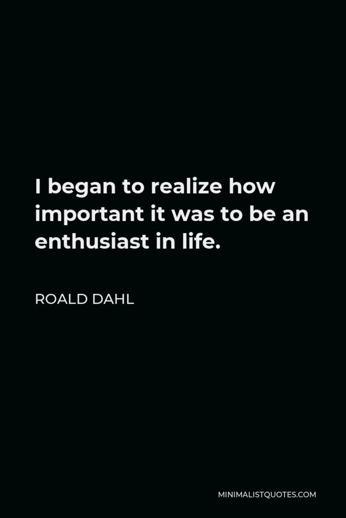 Roald Dahl Quote - I began to realize how important it was to be an enthusiast in life.