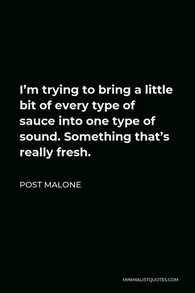 Post Malone Quote - I’m trying to bring a little bit of every type of sauce into one type of sound. Something that’s really fresh.
