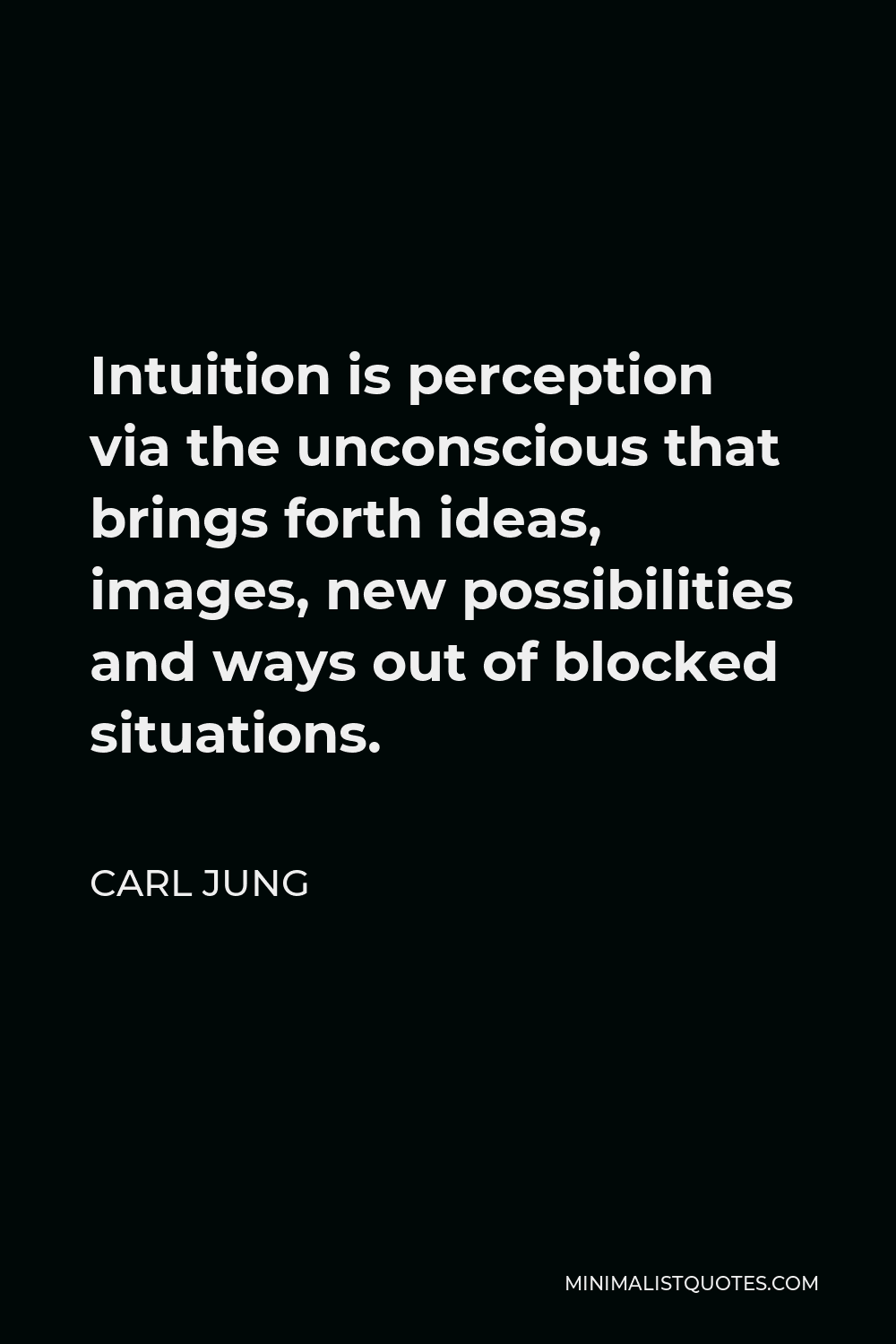 Carl Jung Quote - Intuition is perception via the unconscious that brings forth ideas, images, new possibilities and ways out of blocked situations.