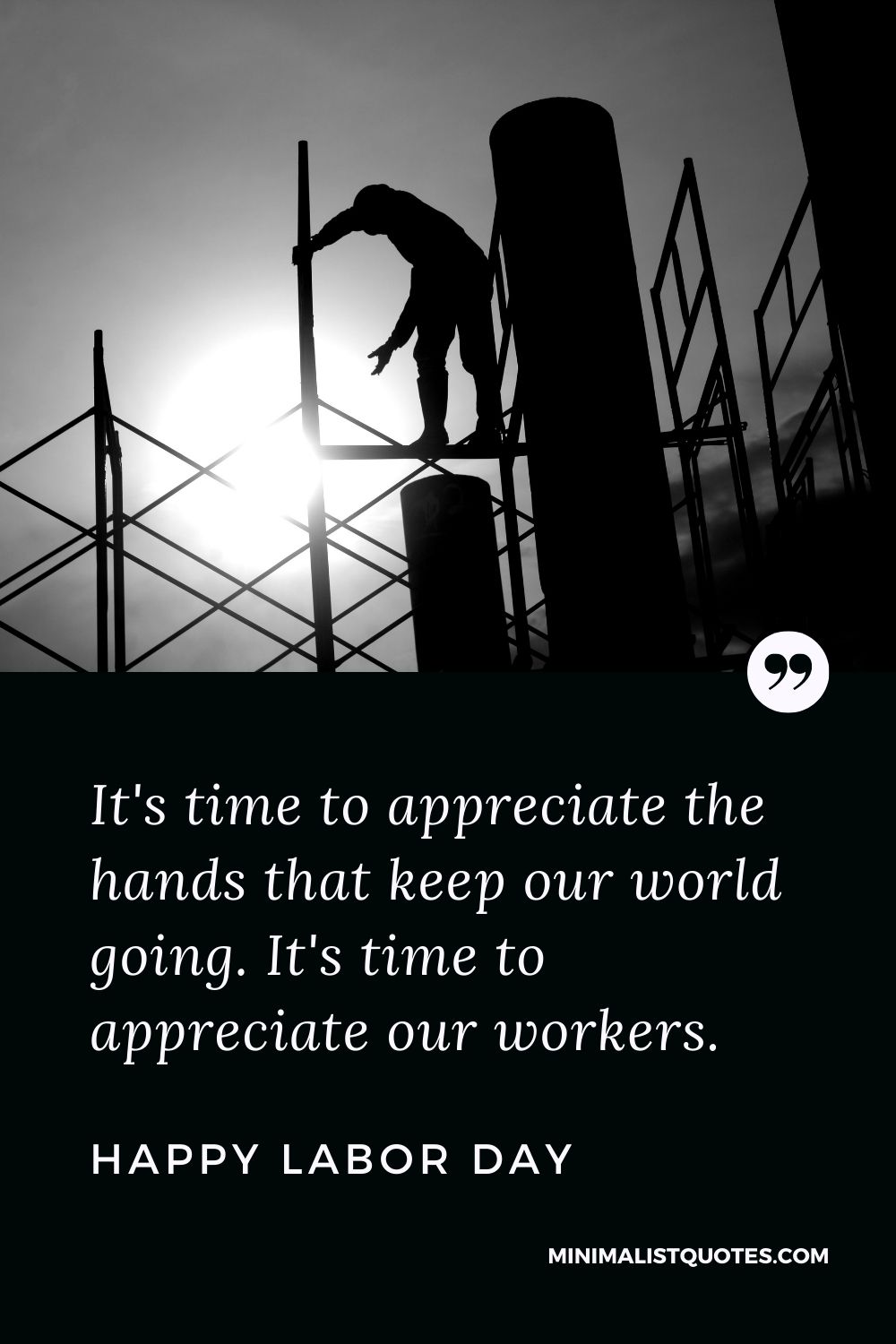Labor day quote, wish & message with image: It's time to appreciate the hands that keep our world going. It's time to appreciate our workers. Happy Labor Day!