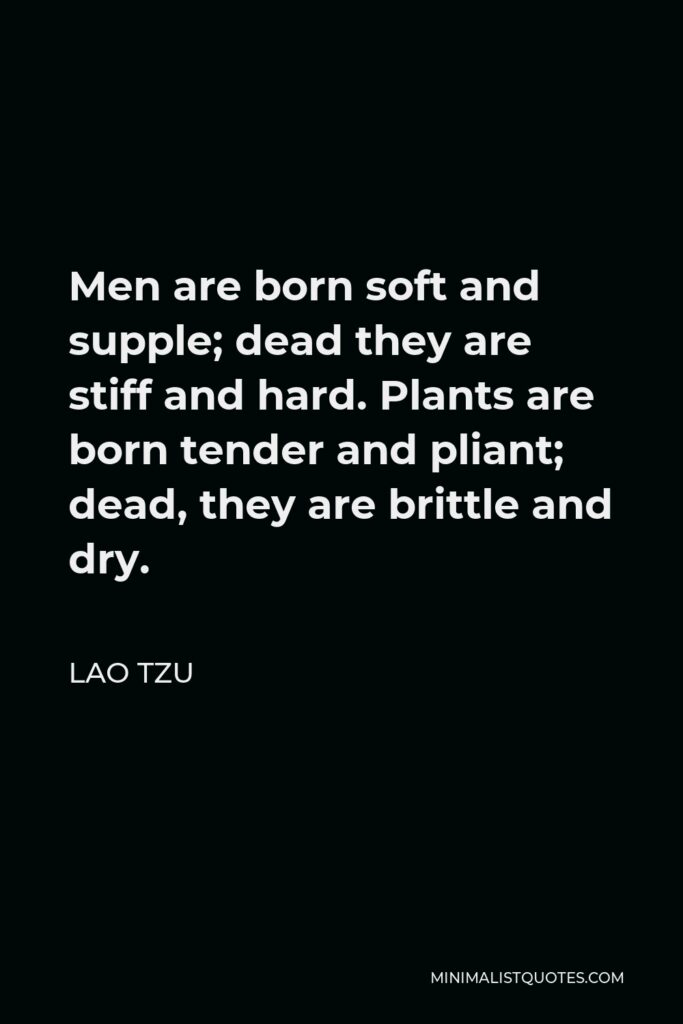 Lao Tzu Quote - Men are born soft and supple; dead they are stiff and hard. Plants are born tender and pliant; dead, they are brittle and dry.