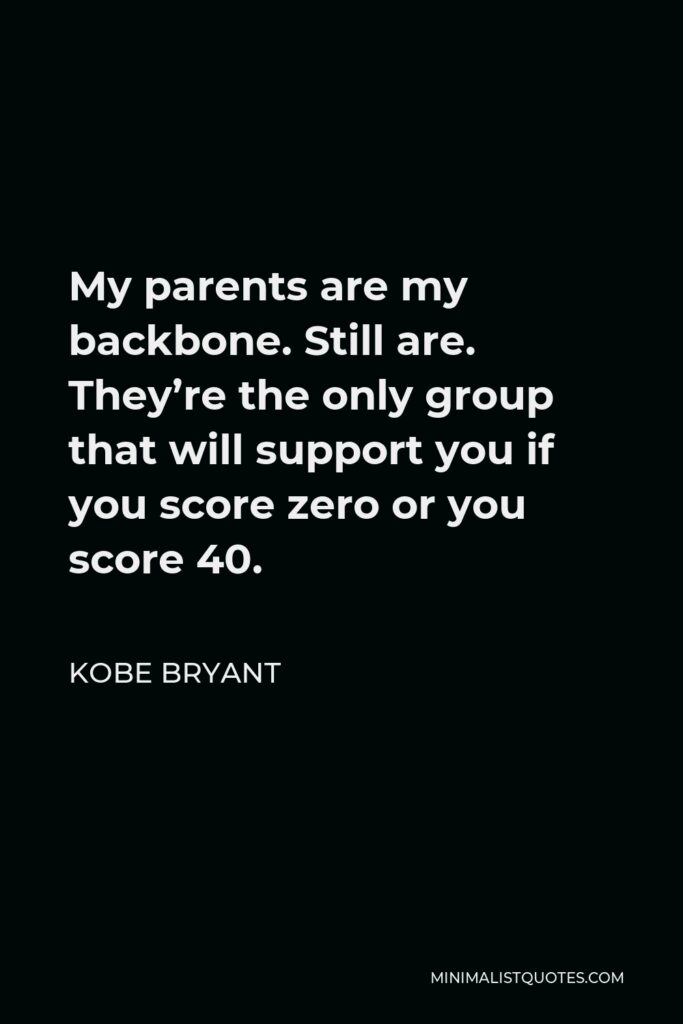 Kobe Bryant Quote - My parents are my backbone. Still are. They’re the only group that will support you if you score zero or you score 40.