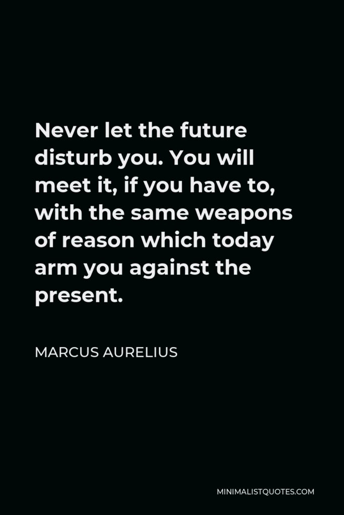 Marcus Aurelius Quote - Never let the future disturb you. You will meet it, if you have to, with the same weapons of reason which today arm you against the present.