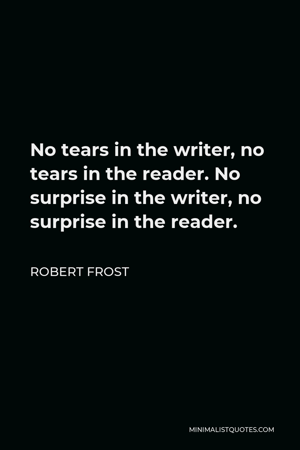 Robert Frost Quote - No tears in the writer, no tears in the reader. No surprise in the writer, no surprise in the reader.