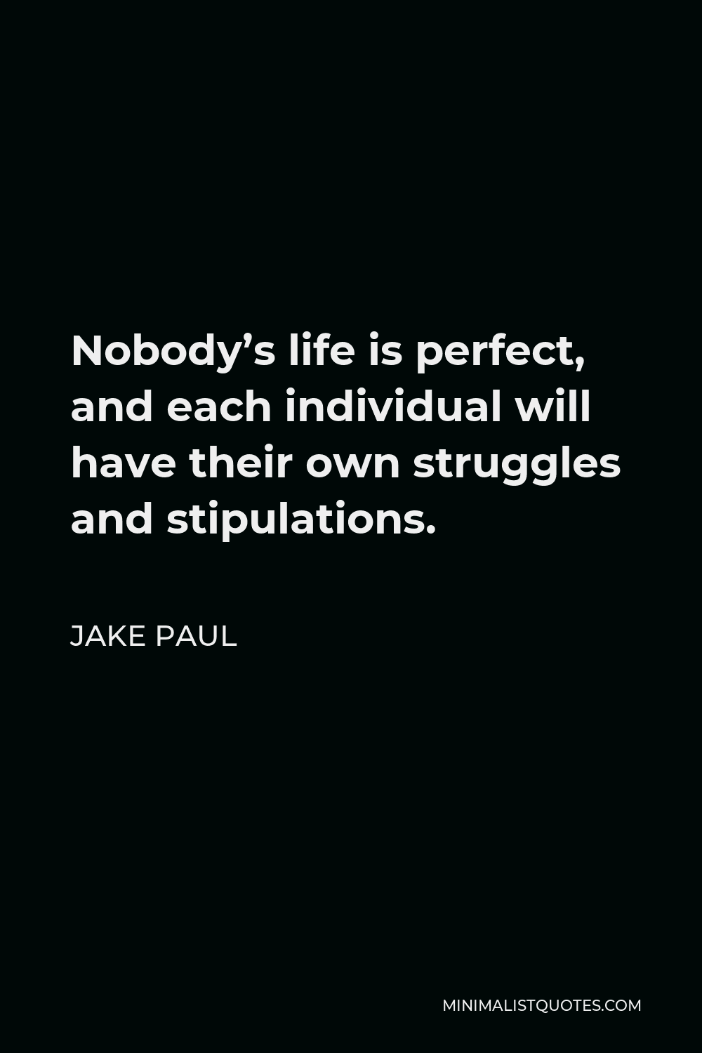 Jake Paul Quote: Nobody's life is perfect, and each individual will have  their own struggles and stipulations.