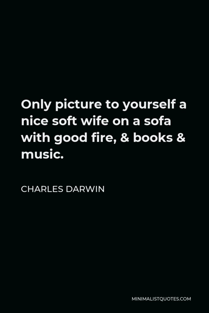 Charles Darwin Quote - Only picture to yourself a nice soft wife on a sofa with good fire, & books & music.