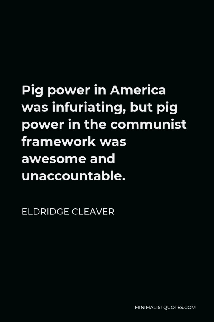 Eldridge Cleaver Quote - Pig power in America was infuriating, but pig power in the communist framework was awesome and unaccountable.