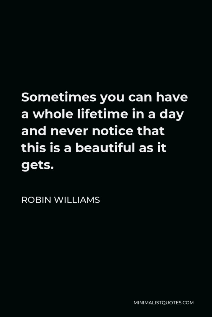 Robin Williams Quote - Sometimes you can have a whole lifetime in a day and never notice that this is a beautiful as it gets.