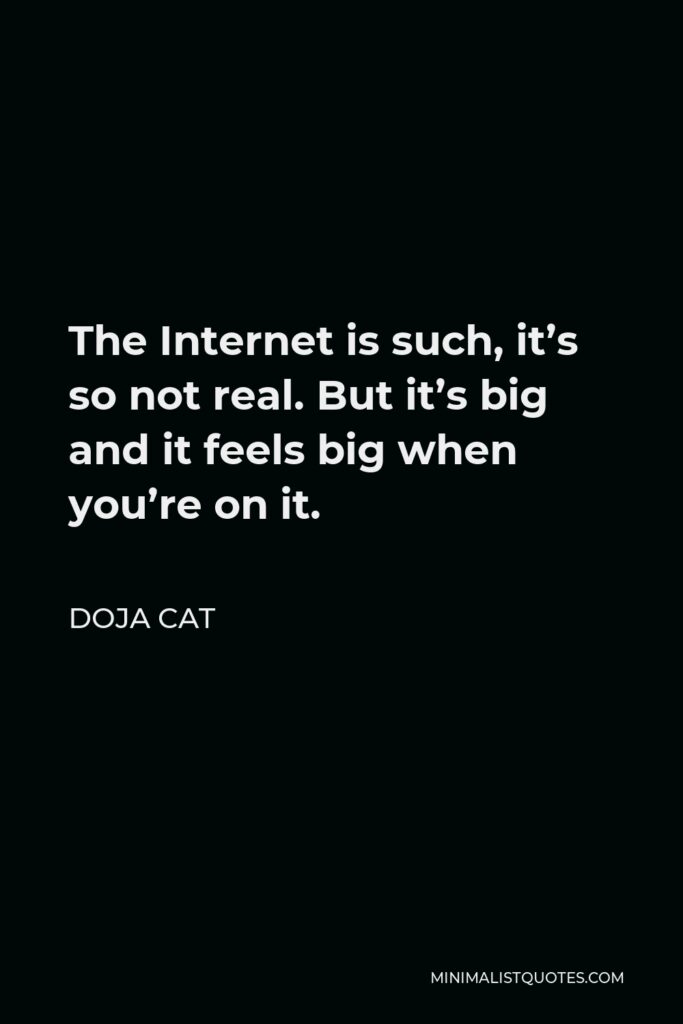 Doja Cat Quote - The Internet is such, it’s so not real. But it’s big and it feels big when you’re on it.