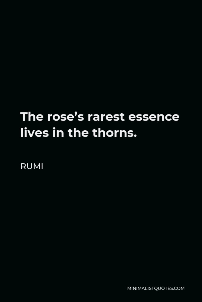 Rumi Quote - The rose’s rarest essence lives in the thorns.