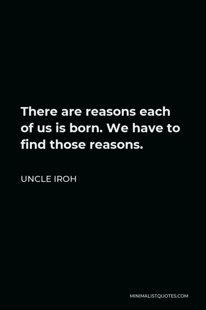 Uncle Iroh Quote - There are reasons each of us is born. We have to find those reasons.
