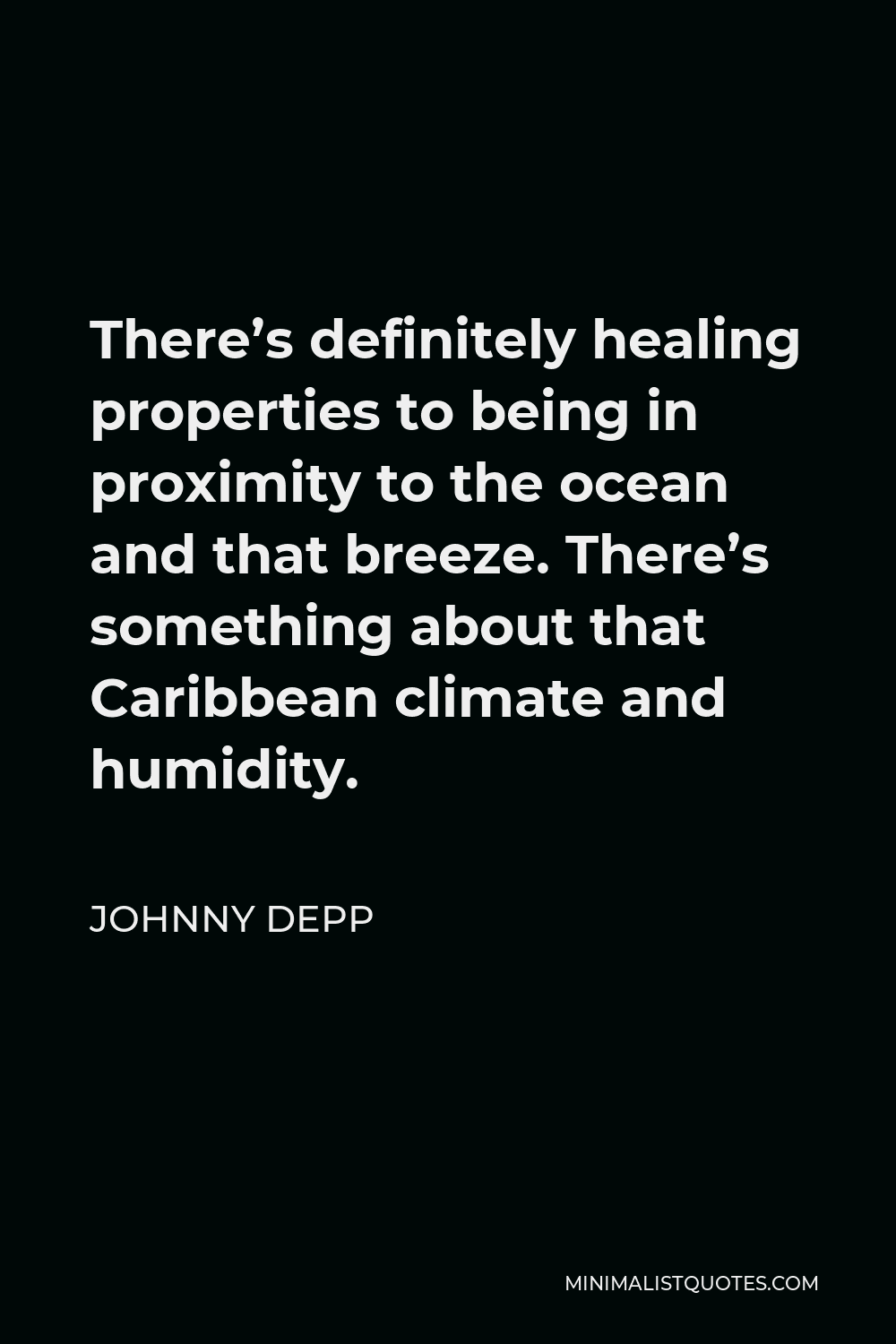 Johnny Depp Quote - There’s definitely healing properties to being in proximity to the ocean and that breeze. There’s something about that Caribbean climate and humidity.
