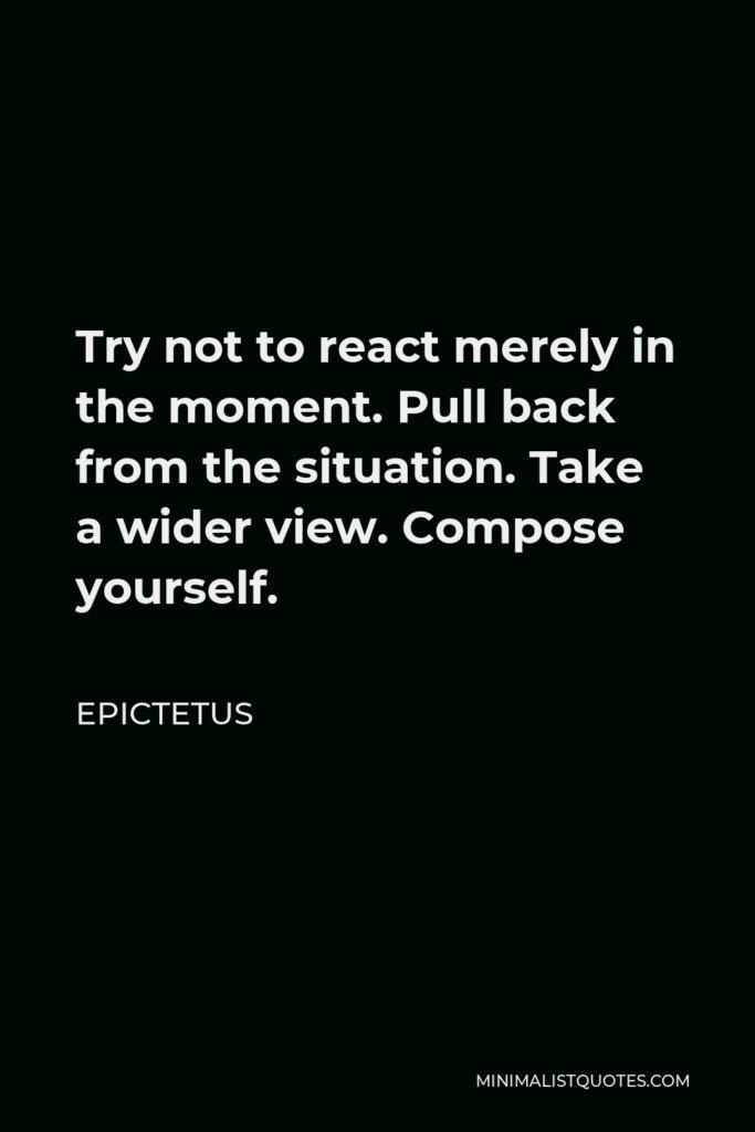 Epictetus Quote - Try not to react merely in the moment. Pull back from the situation. Take a wider view. Compose yourself.
