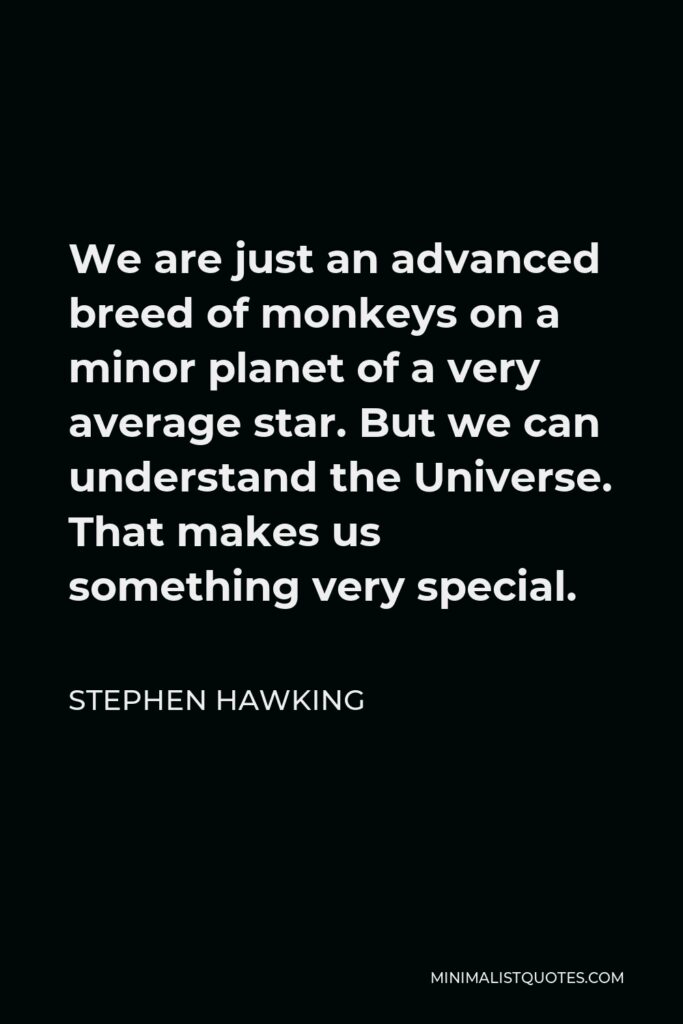 Stephen Hawking Quote - We are just an advanced breed of monkeys on a minor planet of a very average star. But we can understand the Universe. That makes us something very special.