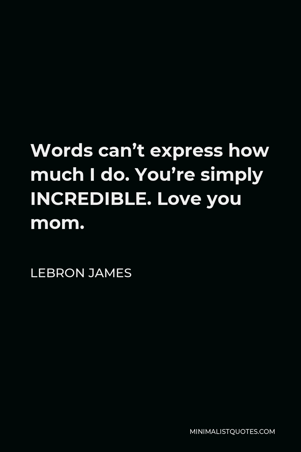 LeBron James Quote: Words can't express how much I do. You're simply  INCREDIBLE. Love