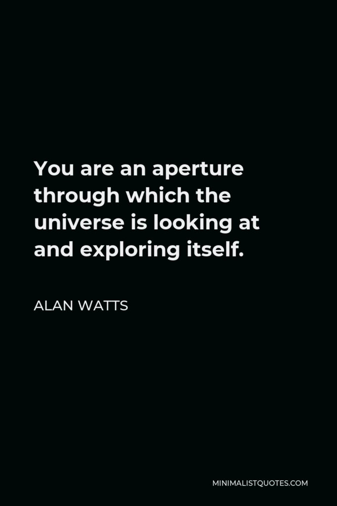 Alan Watts Quote - You are an aperture through which the universe is looking at and exploring itself.