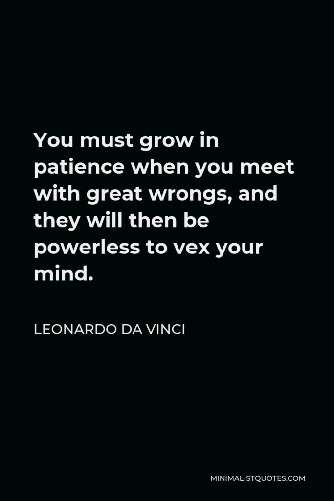 Leonardo da Vinci Quote - You must grow in patience when you meet with great wrongs, and they will then be powerless to vex your mind.