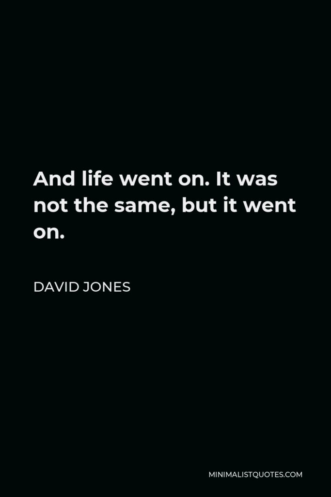 David Jones Quote - And life went on. It was not the same, but it went on.