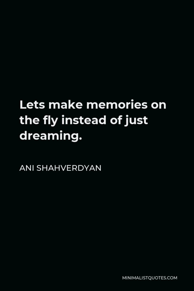 Ani Shahverdyan Quote - Lets make memories on the fly instead of just dreaming.