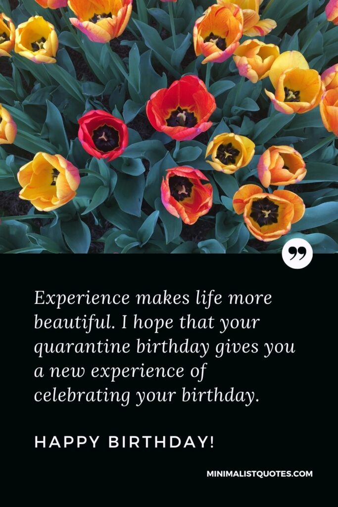 Quarantine Birthday Quote, Wish & Message With Image: Experience makes life more beautiful. I hope that your quarantine birthday gives you a new experience of celebrating your birthday. Happy Birthday!