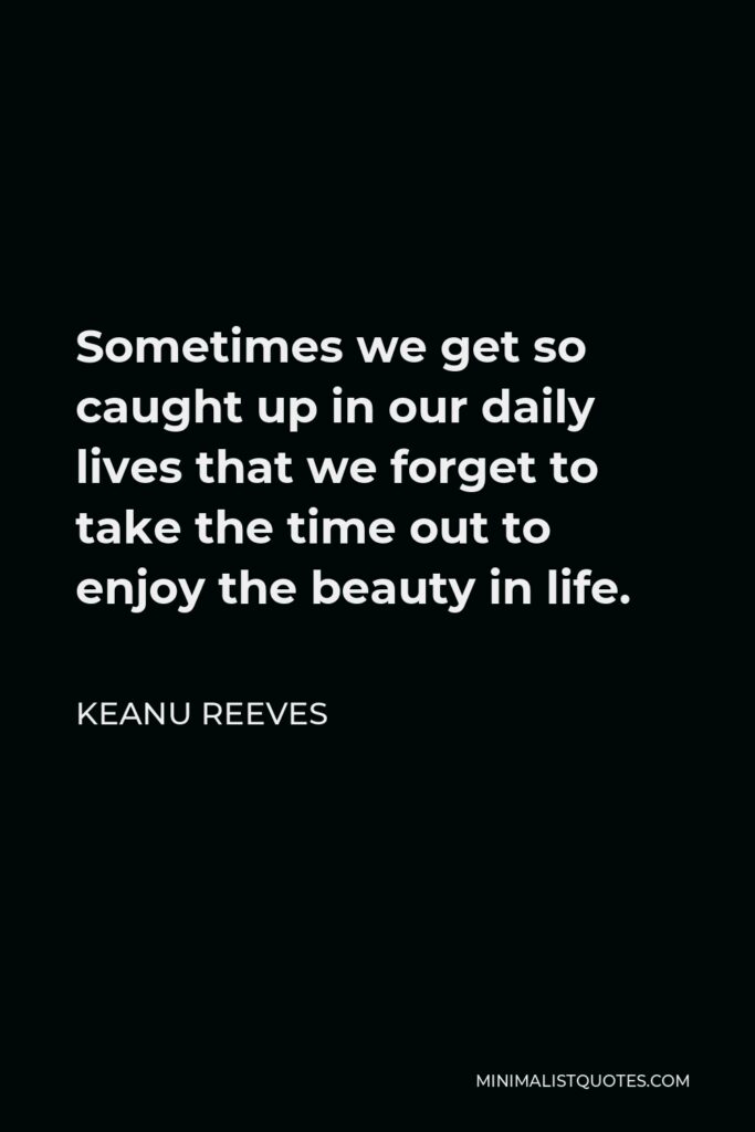Keanu Reeves Quote - Sometimes we get so caught up in our daily lives that we forget to take the time out to enjoy the beauty in life.