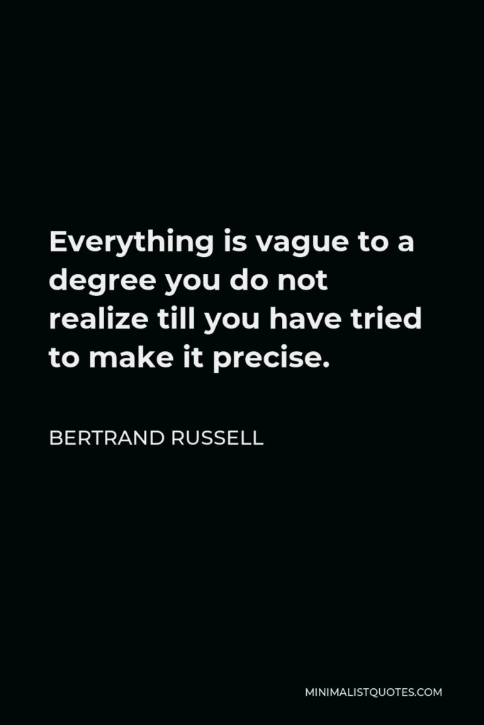 Bertrand Russell Quote - Everything is vague to a degree you do not realize till you have tried to make it precise.