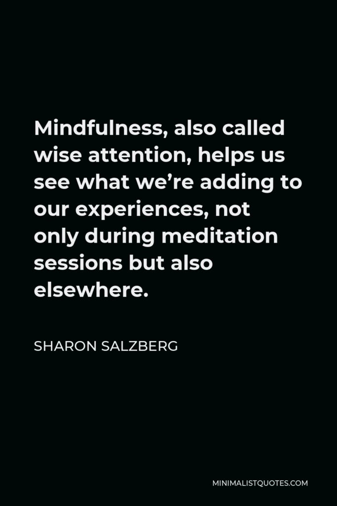 Sharon Salzberg Quote - Mindfulness, also called wise attention, helps us see what we’re adding to our experiences, not only during meditation sessions but also elsewhere.