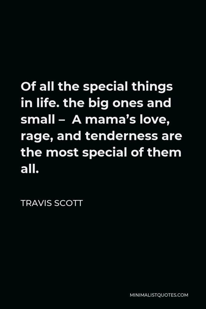 Travis Scott Quote - Of all the special things in life. the big ones and small –  A mama’s love, rage, and tenderness are the most special of them all.