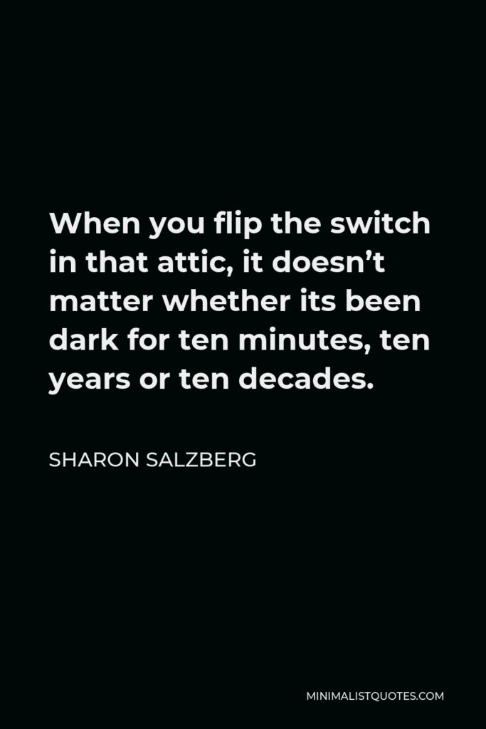 Sharon Salzberg Quote - When you flip the switch in that attic, it doesn’t matter whether its been dark for ten minutes, ten years or ten decades.