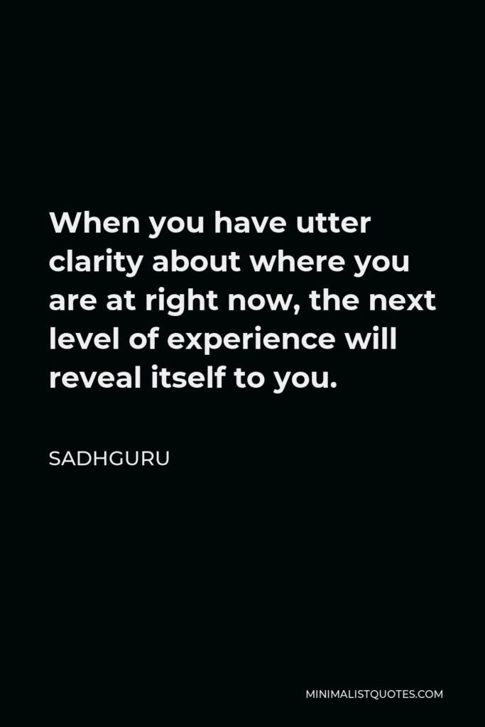 Sadhguru Quote - When you have utter clarity about where you are at right now, the next level of experience will reveal itself to you.