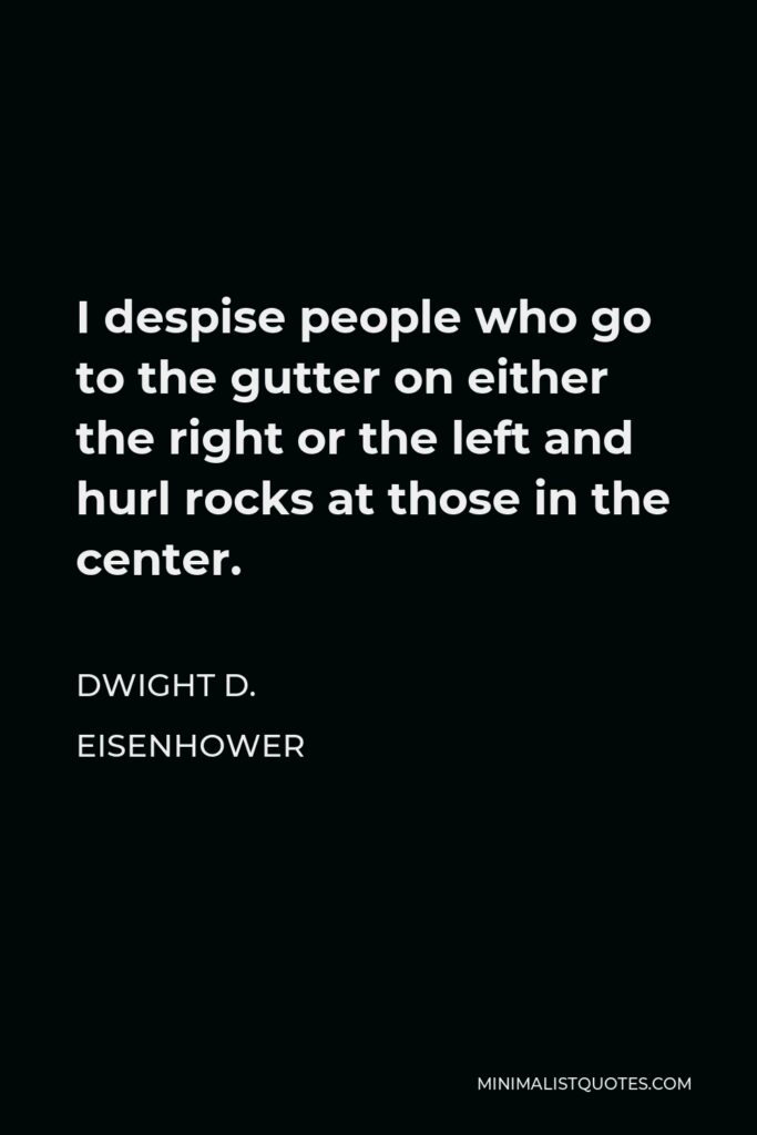Dwight D. Eisenhower Quote - I despise people who go to the gutter on either the right or the left and hurl rocks at those in the center.