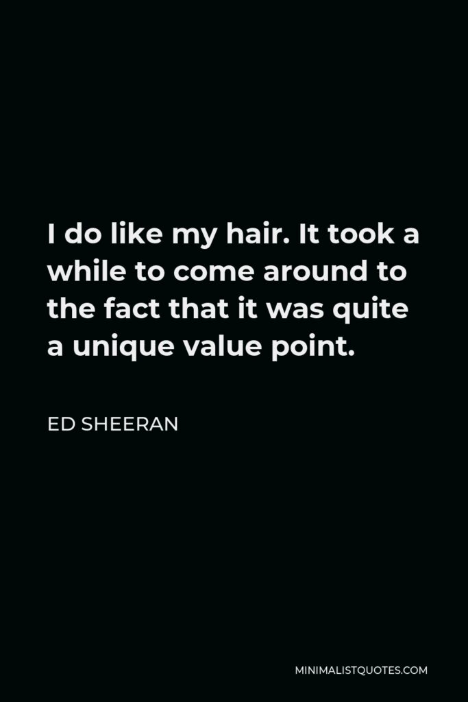 Ed Sheeran Quote - I do like my hair. It took a while to come around to the fact that it was quite a unique value point.