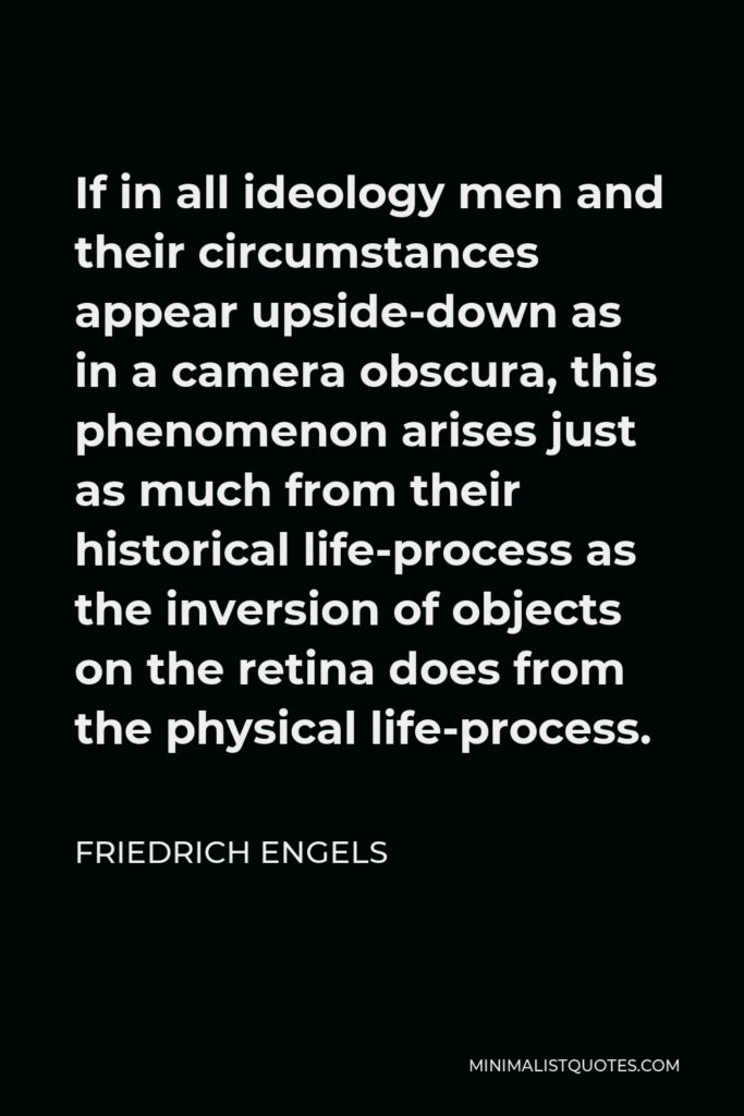 Friedrich Engels Quote - If in all ideology men and their circumstances appear upside-down as in a camera obscura, this phenomenon arises just as much from their historical life-process as the inversion of objects on the retina does from the physical life-process.